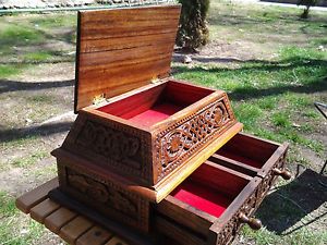 Armenian Hand Carved Wooden Jewelry Box Jewel Case Handmade Woodworking Art