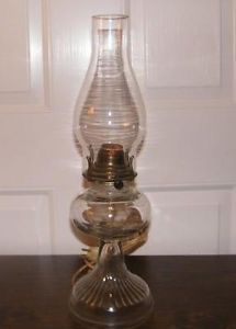 Vintage Antique Ribbed Glass Oil Lamp Electric Light