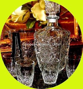 9 PC Glass Decanter Set Shot Glasses Ice Bucket Whiskey Whisky Scotch Glassware