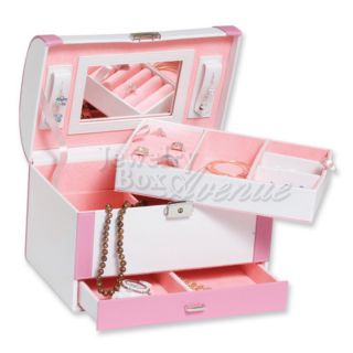 Baby Pink Lockable Faux Leather Girls Jewelry Box Case Organizer Storage