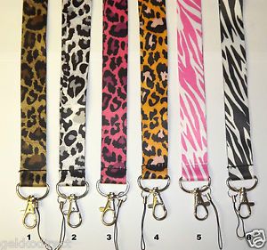 Leopard Animal Print Lanyard Key Card Mobile Phone Neck Strap with Clip