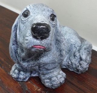 Vintage Mid Century Basset Hound Puppy Dog Concrete Lawn Garden Statue Ornament