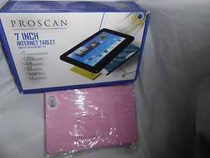 Proscan 7" Internet Black Tablet 4GB 4 1 Android Jelly Bean Bundle Pink Case