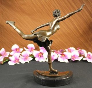 Signed Ice Skater Art Deco Bronze Statue Figure Sculpture Art Deco Hot Cast Sale