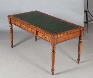 English Antique Style Walnut Leather Top Writing Desk Library Table
