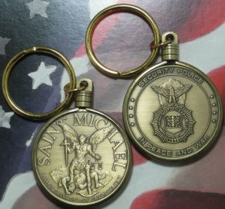 Keychain St Michael USAF Security Police Challenge Coin w Bronze Frame 41004