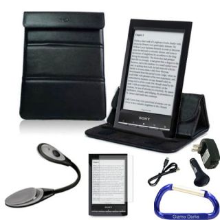 Sony Reader PRS T2 Leather Case Black Screen Protector Chargers LED Light