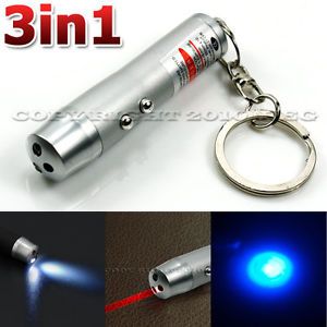 Red Laser Pointer White LED Ultra Violet UV Flashlight Light Torch Lamp Keychain