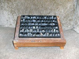 Antique Printing Press Metal Letters Numbers w Wood Tray Stand Rack CA 1910