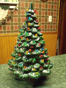 Large Ceramic Christmas Tree w Light Bulb and Pegs