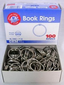 Box of 100 Gem Book Rings Loose Leaf Binder 1" Snap Rings Scrapbooking Office