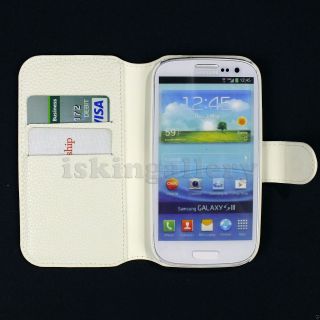 Luxury Magnetic Card Holder PU Leather Flip Case for Samsung Galaxy S3 i9300 Wht