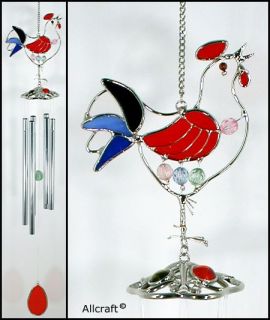 Red Rooster Stained Glass Wind Chime Chicken Catcher