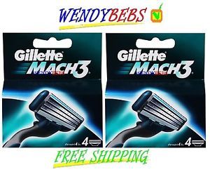 2x4 8pcs Gillette Mach 3 M3 not Turbo Power Shaving Razor Cartridges Blades