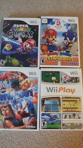 Lot of 4 Wii Video Games Super Mario Galaxy Wipeout Wii Play Olympic Games