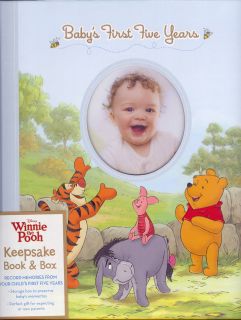 Disney Winnie The Pooh First 5 Years Baby Memory Book and Keepsake Box Boy New