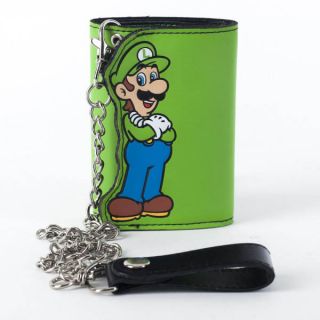 Nintendo Super Mario Bros Luigi Green Trifold Men's Boy's Chain Wallet Official