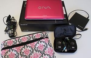 Sony Vaio VPC W121AX Laptop Notebook Pink w Case Speakers and External Drive