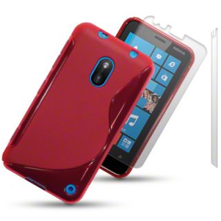 Red TPU Gel Case Back Cover for Nokia Lumia 620 2 LCD Guards