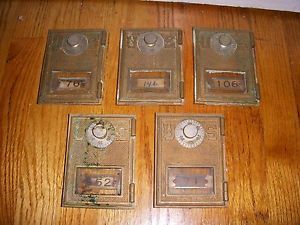 5 Antique Federal Equipment Co 1910 Brass Combination Lock Post Office Box Doors