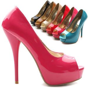 Ollio Womens Platforms Enamel Stiletto High Heels Open Toe Pumps Multicolored
