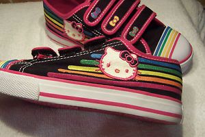 New Hello Kitty Size 13 Velcro Sneakers Shoes Glitter Multicolored Canvas