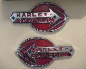 about 1959 60 NEW HARLEY DAVIDSON GAS TANK EMBLEMS WITH MOUNTING KIT