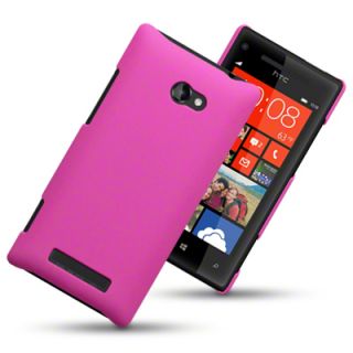 Rubberised Case Back Cover for HTC Windows Phone 8x Solid Hot Pink
