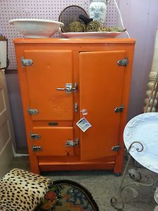 Antique Old Vintage Metal Ice Box Refrigerator Refurbished Cabinet