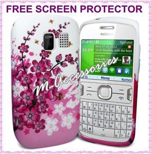 Stylish Floral Silicone Gel Case Cover Skin for Nokia Asha 302 Screen Gurad