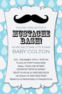 Little Man Mustache Bash Printable 1st Birthday Party Baby Shower Invitation DIY