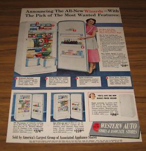 1952 Vintage Ad Wizard Refrigerators from Western Auto Stores