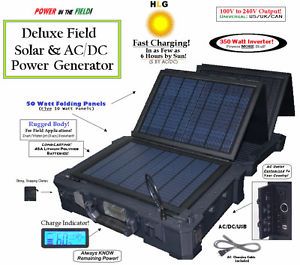 Solar Power Rechargeable Outdoor Field Generator 50 Watt Folding Panels AC DC