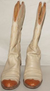 Vintage Cowboy Boots Texas Brand Womens Sz 7 5 M Tan Beige Leather