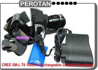 1600Lm CREE XM L T6 LED Headlamp Headlight Zoomable Rechargeable LiPo Set