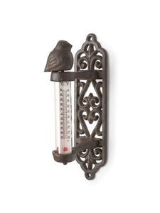 7" Brown Metal Cast Iron Bird Wall Indoor Outdoor Wall Mount Thermometer