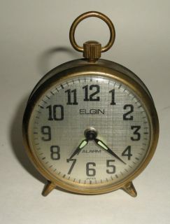 Vintage Elgin Travel Alarm Clock Round Case