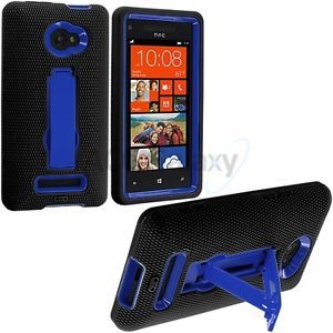 Black Blue Hybrid Heavy Duty Case Cover Stand for HTC Windows Phone 8x