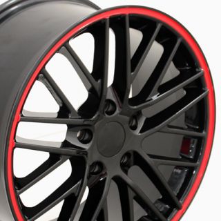 19" 18" Corvette C6 ZR1 Black Red Lip Wheels Set of 4 Rims Fit Chevrolet