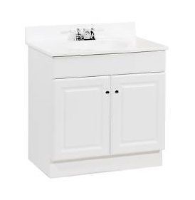 24" White Bathroom Vanity Cabinet 2 Door Marble Top