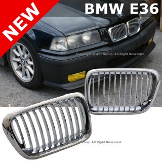 BMW E36 318i 323i 328i 97 98 Chrome Front Bumper Hood Kidney Grille Grill Set