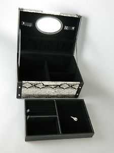 Black Travel Train Case Makeup Case Cosmetic Jewelry Storage Box Organizer