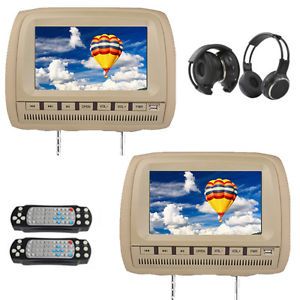 2X 9" Car Pillow Headrest Monitor DVD Player AV SD USB Sony Lens Games Headphone