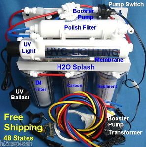 Reverse Osmosis System 6 Stage Ro 24 35 50gal Di UV Booster Pump Water Filter