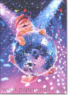 Cat Swinging on Disco Ball Funny Birthday Card Greeting Card by Avanti Press