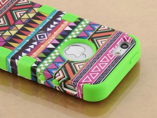 Stylish Hybrid High Impact Tribal Pink Green Silicone Case for iPhone 5 5th