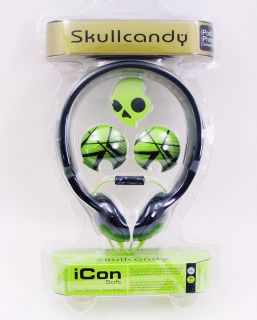 New Skullcandy Headphone Icon Soft Microphone Black Green iPod iPhone Android