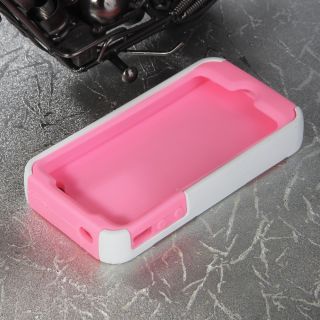New Silicone Card Holder Hybrid Rubber Case Cover with Stand for iPhone 5 Pink
