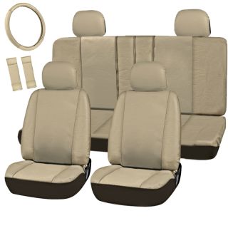 Faux PU Leather Truck Car Seat Covers 11 Pcs Superior All Solid Tan Bucket Bench