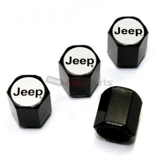 4 Jeep Silver Logo Black ABS Tire Wheel Pressure Air Stem Valve Caps Covers